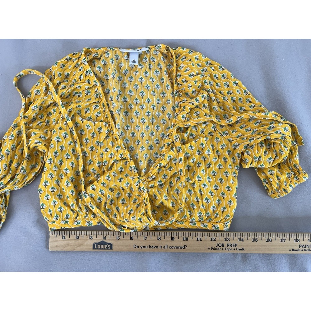 Rhode Dainty Lotus Print Wrap Top Yellow/Turquoise Sz XS Long Sleeve - Picture 5 of 10